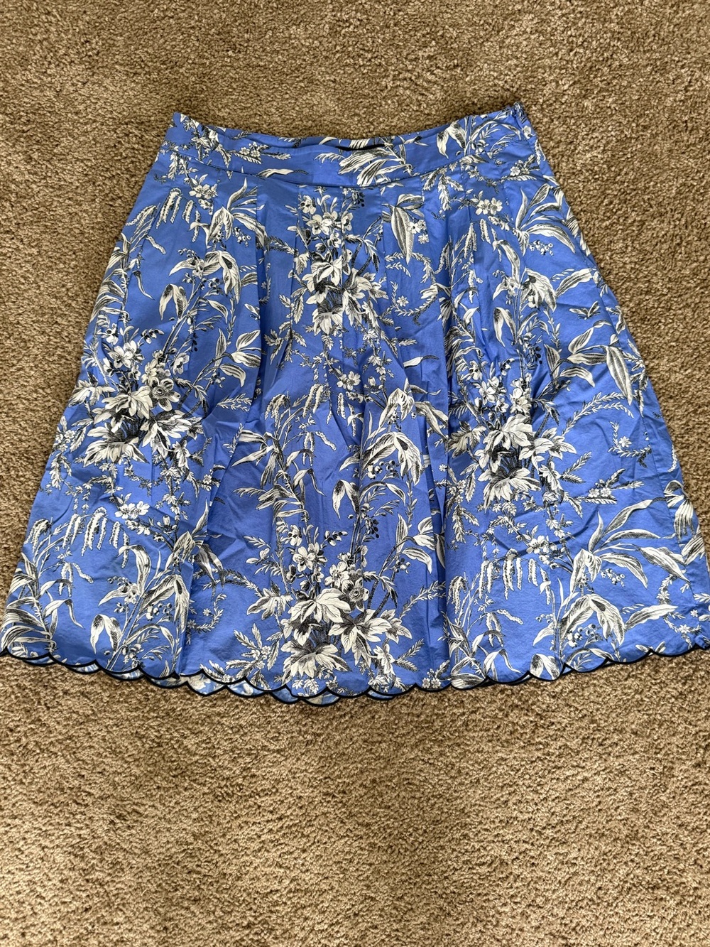 Talbots Blue Floral Scalloped A-Line Skirt